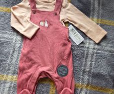 0-3m, Brand-New M&S Pink Soft Dungarees and Bodysuit
