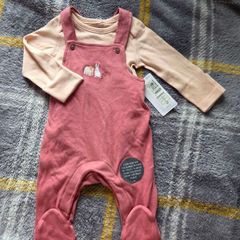 0-3m, Brand-New M&S Pink Soft Dungarees and Bodysuit