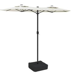 Double-Head Garden Parasol with LEDs Sand White 316x145 cm