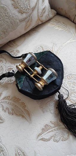 Antique Mother of Pearl Opera Glasses and Bag