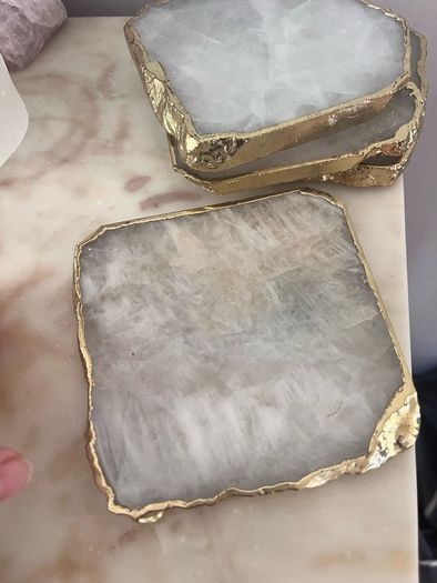 4 quartz crystal coasters