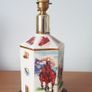 Vintage "Pointers of London & Edinburgh" porcelain  table lamp with wooden base and horse racing theme  height 30cm Image 7