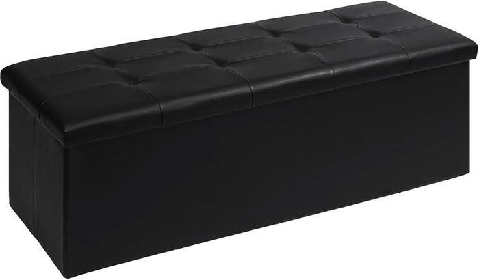 End of Bed Storage Bench,Folding Ottoman Seat Rest,Large Toy Chest Box Faux Leather Footstool for Living Room,Black,110x38x38cm