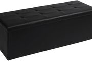 End of Bed Storage Bench,Folding Ottoman Seat Rest,Large Toy Chest Box Faux Leather Footstool for Living Room,Black,110x38x38cm