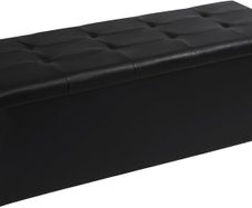 End of Bed Storage Bench,Folding Ottoman Seat Rest,Large Toy Chest Box Faux Leather Footstool for Living Room,Black,110x38x38cm