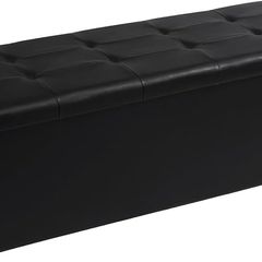 End of Bed Storage Bench,Folding Ottoman Seat Rest,Large Toy Chest Box Faux Leather Footstool for Living Room,Black,110x38x38cm