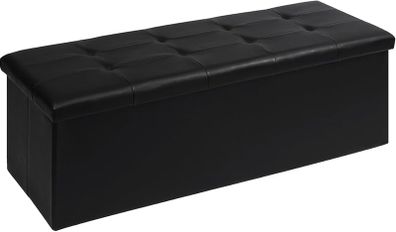 End of Bed Storage Bench,Folding Ottoman Seat Rest,Large Toy Chest Box Faux Leather Footstool for Living Room,Black,110x38x38cm