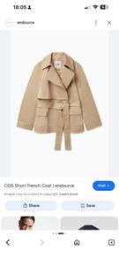 COS short trench coat with pleated back and belt size 10/38