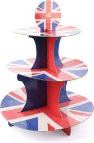 Union Jack Cake Stand - 3-Tier Cake Stand with Union Jack Flag Design - Perfect for Jubilee Street Parties and Events