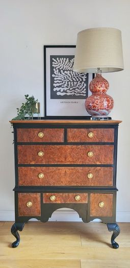 Walnut burr chest of drawers