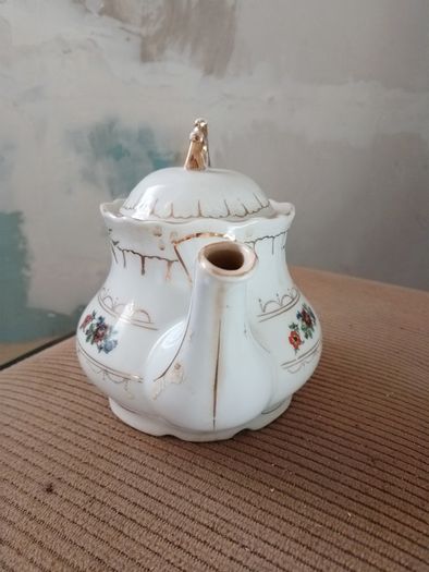 Vintage Floral Porcelain Teapot with Gold Gilding