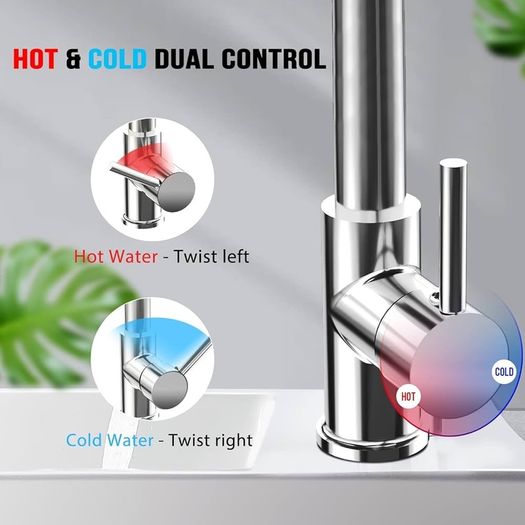 NEW SALE | Kitchen Sink Mixer Tap with 360 Degree Swivel Pull Down Sprayer Commercial Single Handle Tap Cold and Hot 3-Modes Spray with Standard Fittings Chrome