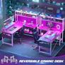 L Shaped Gaming Desk with Power Outlets & LED Lights, Small L- Shaped Computer Corner Desk with Monitor Stand & Storage Shelf, Gaming Table with Storage Bag, Pink Image 7