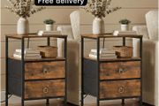 Bedside Table with Charging Station, Side Table with 2 USB Ports and Outlet