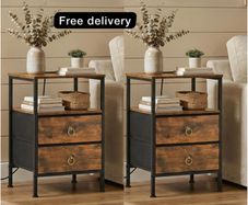 Bedside Table with Charging Station, Side Table with 2 USB Ports and Outlet