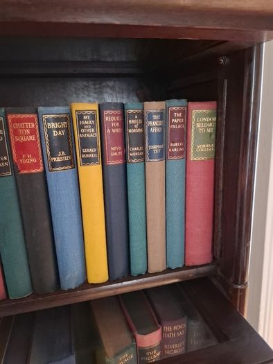 large collection vintage antiquarian books. 4 complete shelves.