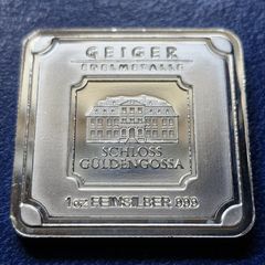 1oz Geiger .999 Silver Square Bar  Schloss Guldengossa Germany