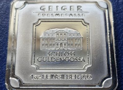 1oz Geiger .999 Silver Square Bar  Schloss Guldengossa Germany