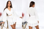 white top and skirt