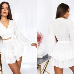 white top and skirt