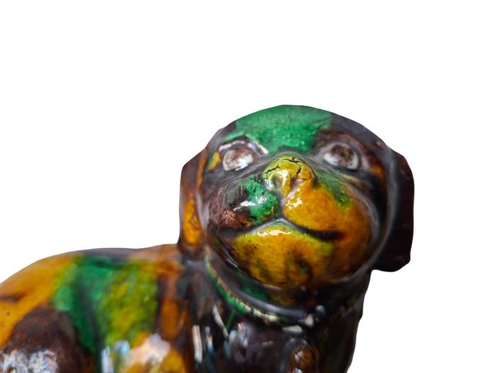 Chinese Antique 'egg and spinach'-glazed biscuit porcelain figure of a Dog Kangxi