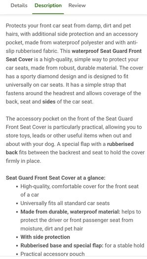 Zooplus Seat Guard Front Seat Cover BNWT