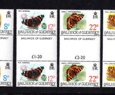 1981 Guernsey Butterflies Commemorative Stamps Gutter Pairs Mint Never Hinged (MNH)