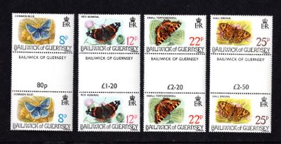 1981 Guernsey Butterflies Commemorative Stamps Gutter Pairs Mint Never Hinged (MNH)