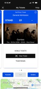 2x Gurriers tickets - Vicar Street - 29 Oct 2026