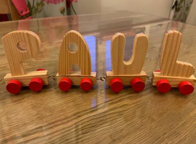 Assortment of wooden letters on wheels