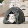 Cat Cave Bed Indoor - Flannel Hooded Cat Igloo House, 40x40x40cm Enclosed Foldable Pet Bed with Removable Washable Cushion Pillow, Dark Grey Image 3