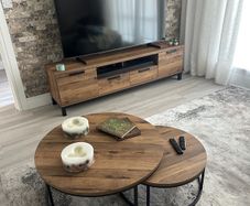 Matching Oak Effect TV Unit + Nest Coffee Tables
