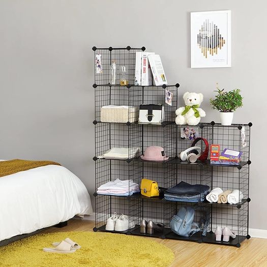 16 Cube Metal Wire Storage Organiser, DIY Closet Cabinet and Modular Shelving Grids, Wire Mesh Shelves and Rack (FREE SHIPPING)