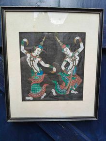 Vintage Framed Thai Silk Painting