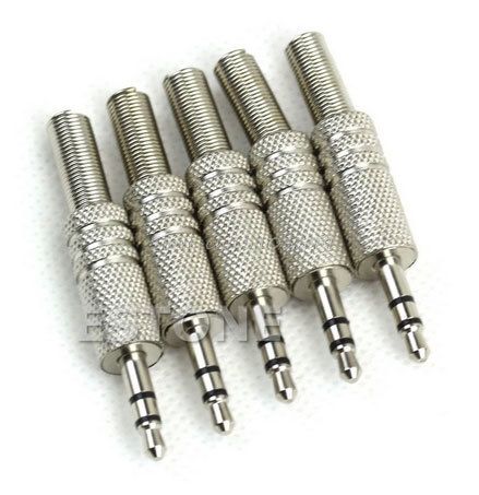 3.5mm 1/8" Stereo TRS Male Audio Jack Plug Adapter Connector Silver