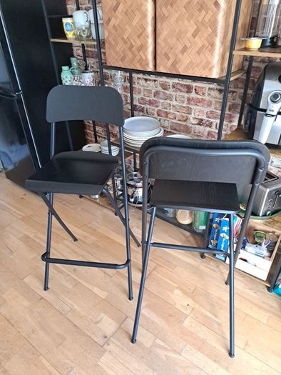 4x Folding Bar Stools Black Industrial Kitchen Dining High Stools