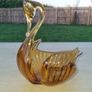 Vintage Amber Hand Blown Glass Swan Center Piece Dish Image 3