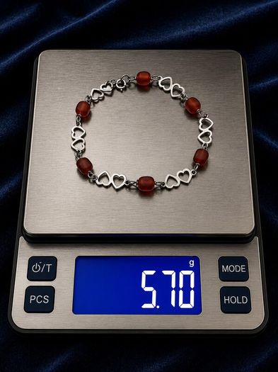 Vintage 925 Sterling Silver & Carnelian Love Hearts Bracelet