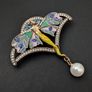 Art Nouveau Vintage Style Angel Lady Wings Fairy Pearl Brooch Pin Image 3