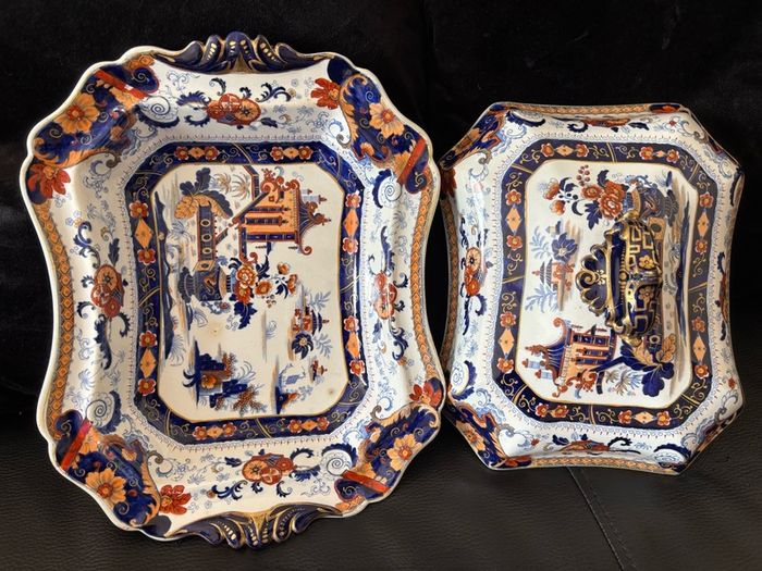 Antique John Ridgway Penang Pattern 4118 Superior Stone China Covered Tureen c.1835