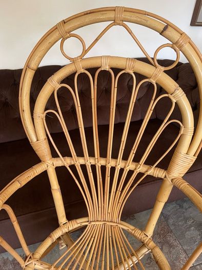 Vintage Franco Albini Style Cane and Bamboo Wicker Chair Mid Century Modern Boho