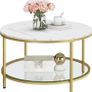 White Marble Effect Coffee Table with Tempered Glass Shelf 80 cm Gold Living Room Table Image 3