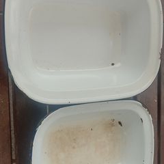 2 x enamel metal trays ,stamped at back ,sold as is ,,buyer collects or pays postage thank you,collectors vintage items