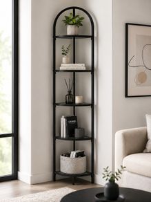 5-Tier Glass Corner Shelf  Modern Corner Display Unit with Tempered Glass Shelves for Living Room, Bathroom, Bedroom & Office