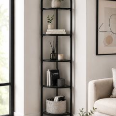 5-Tier Glass Corner Shelf  Modern Corner Display Unit with Tempered Glass Shelves for Living Room, Bathroom, Bedroom & Office