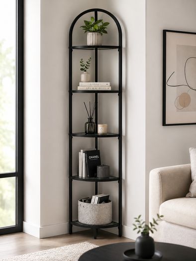 5-Tier Glass Corner Shelf  Modern Corner Display Unit with Tempered Glass Shelves for Living Room, Bathroom, Bedroom & Office