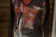 womens top long sleeve v neck brown tones size 10