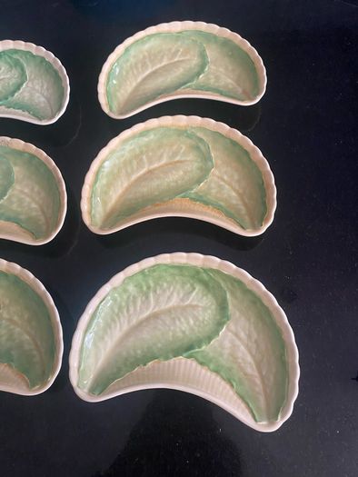 Antique Minton china lettuce leaf crescent dishes
