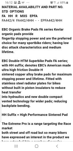 Ebc Sintered Metal Brake Pad - Fa442/4hh  Yamaha