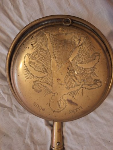 Vintage brass and wood bed warmer